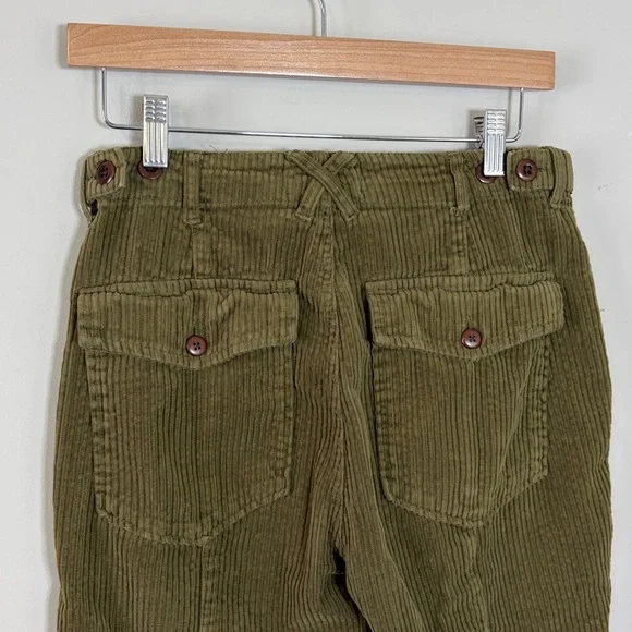 ALEX MILL Neil Cotton Corduroy Straight Leg Pants Olive Green Adjustable Waist 4 - Picture 7 of 15